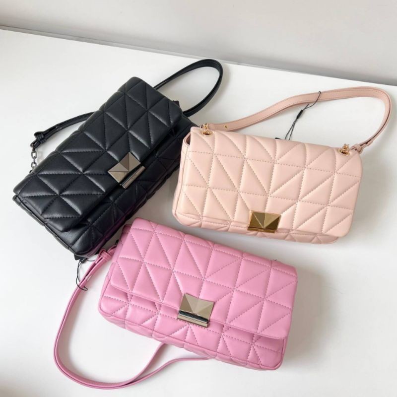 Tas pedro selempang bahu hitam pink nude