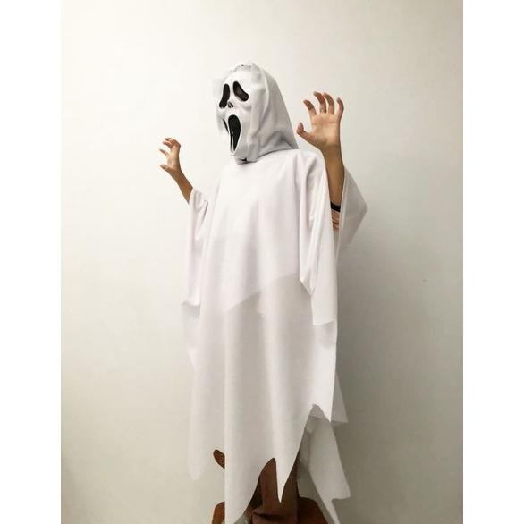 Kostum Halloween Hantu Putih + Topeng Cosplay White Ghost Seprei Jubah | Kostum Karnaval Cod