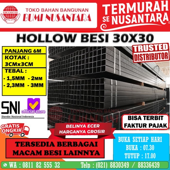 Hollow Besi 3X3 Sni 2Mm 1,6Mm Pipa Kotak Hitam Holo Besi Pagar 30X30 Terbaru