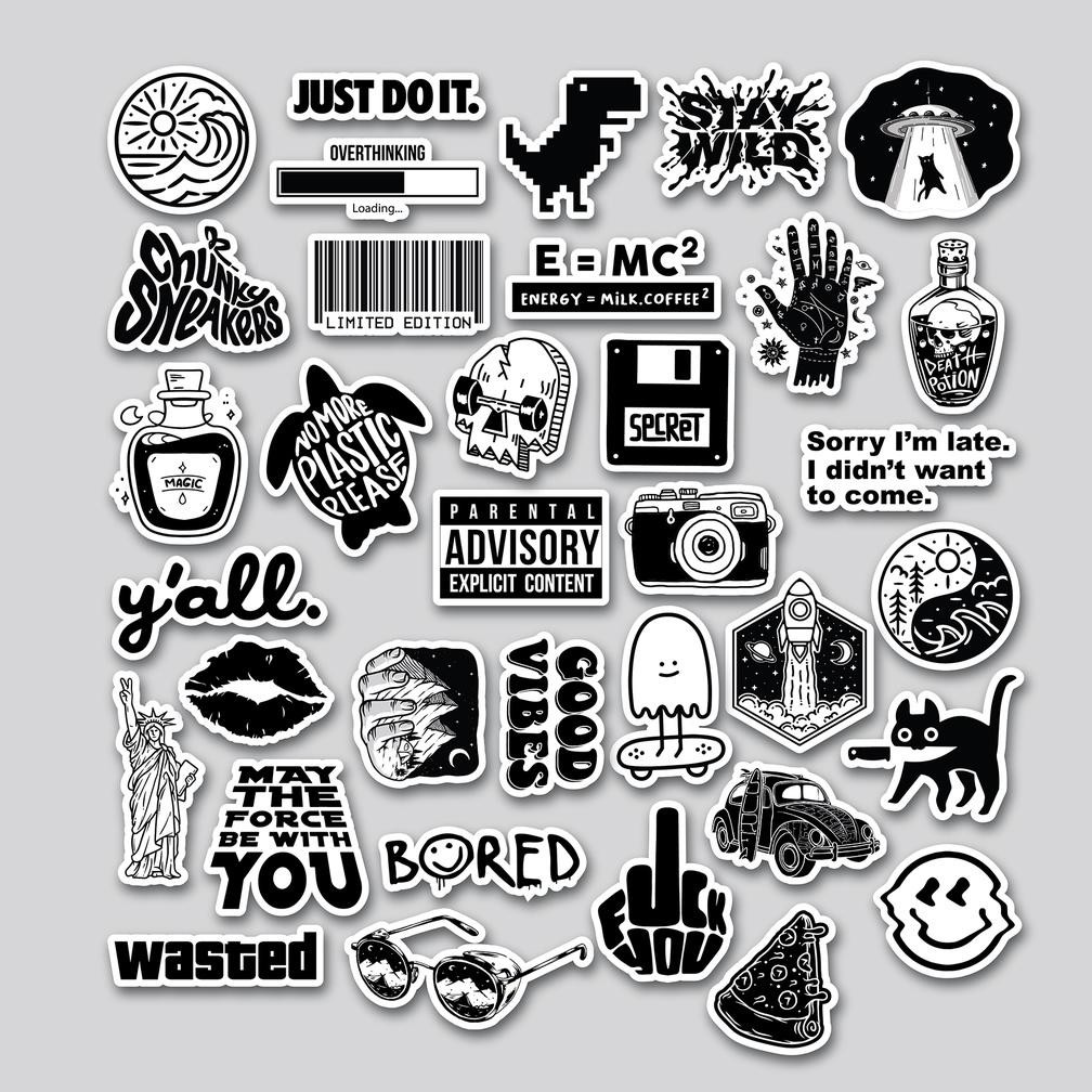 

rt-342 STICKER PACK BLACK & WHITE | STICKER TUMBLR | STIKER LAPTOP KOPER HELM Termurah