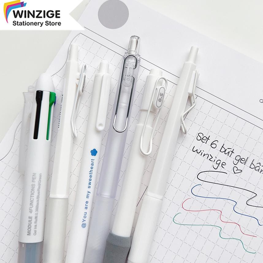 

fx-23 Winzige MURA 6pcs pulpen gel 0.5mm 0.38mm pulpen aesthetic retractable gel pens pen mekanik tinta hitam Viral