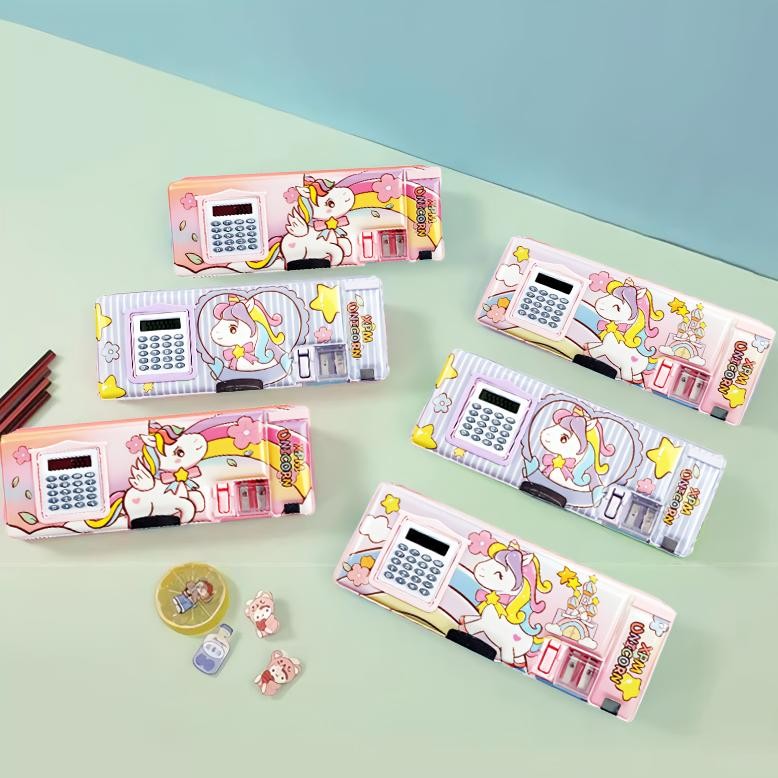 

ed-76 Tempat Pensil Magnet Karakter Anak Lucu Kalkulator / Kotak pensil pola unicorn kartun multifungsi Kalkulator ST-018 Premium