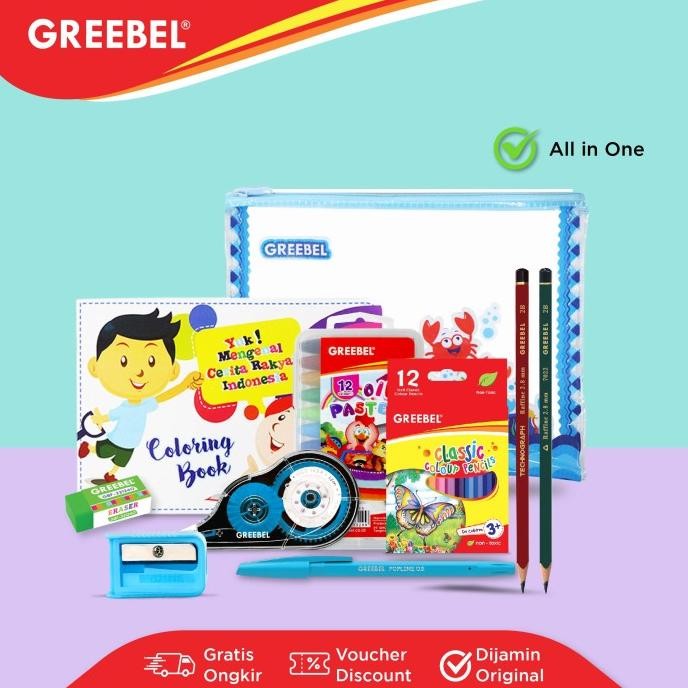 

wwr-76 GREEBEL Paket Alat Tulis (SET 720 T) / Stationary / Stationery Set / Alat Tulis Sekolah / Alat mewarnai Anak Hemat