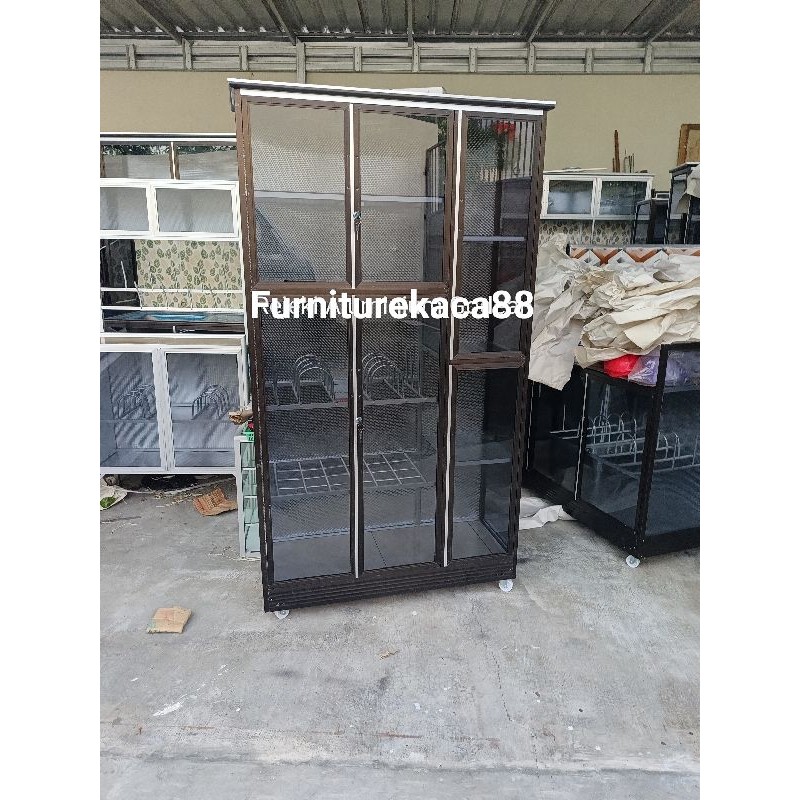 Rak Dapur Rak Piring Box 3 Pintu Full Aluminium Hitam Bawah Keramik
