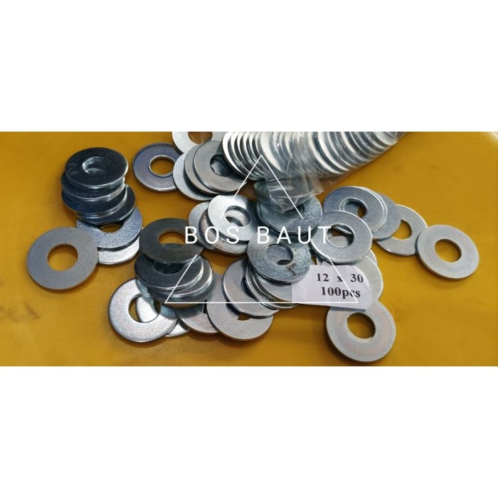 Ring Plat / Flat Washer Besi M 12 x 30 x 1.6 Putih - Ring Plat M12