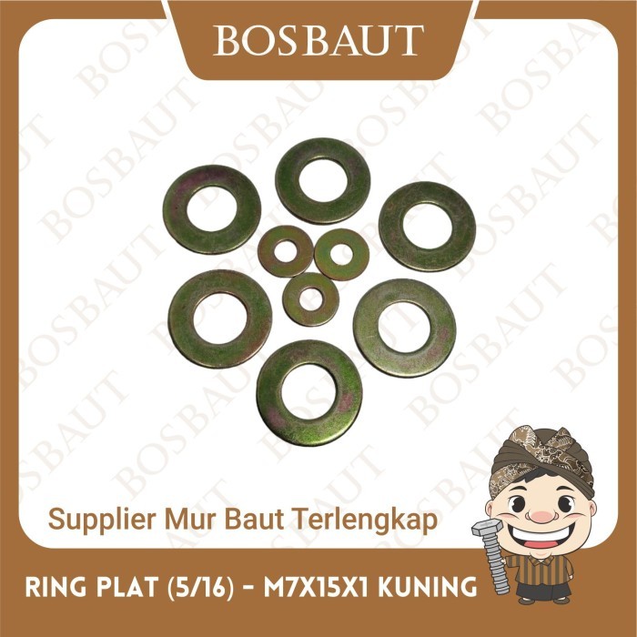 Ring Plat / Flat Washer Besi M7x15x1 Kuning - Ring Plat M7