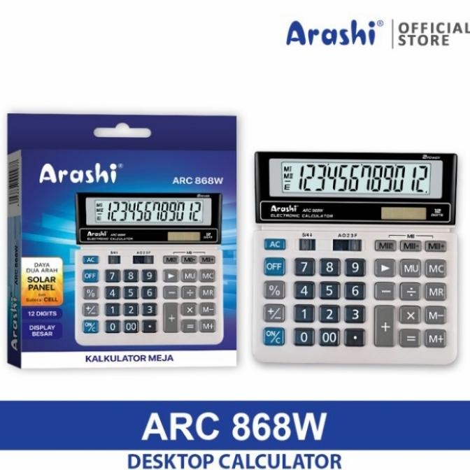 

eq-77 Arashi Calculator ARC 868 White - Kalkulator 12 Digital - Tahan - Awet Termurah
