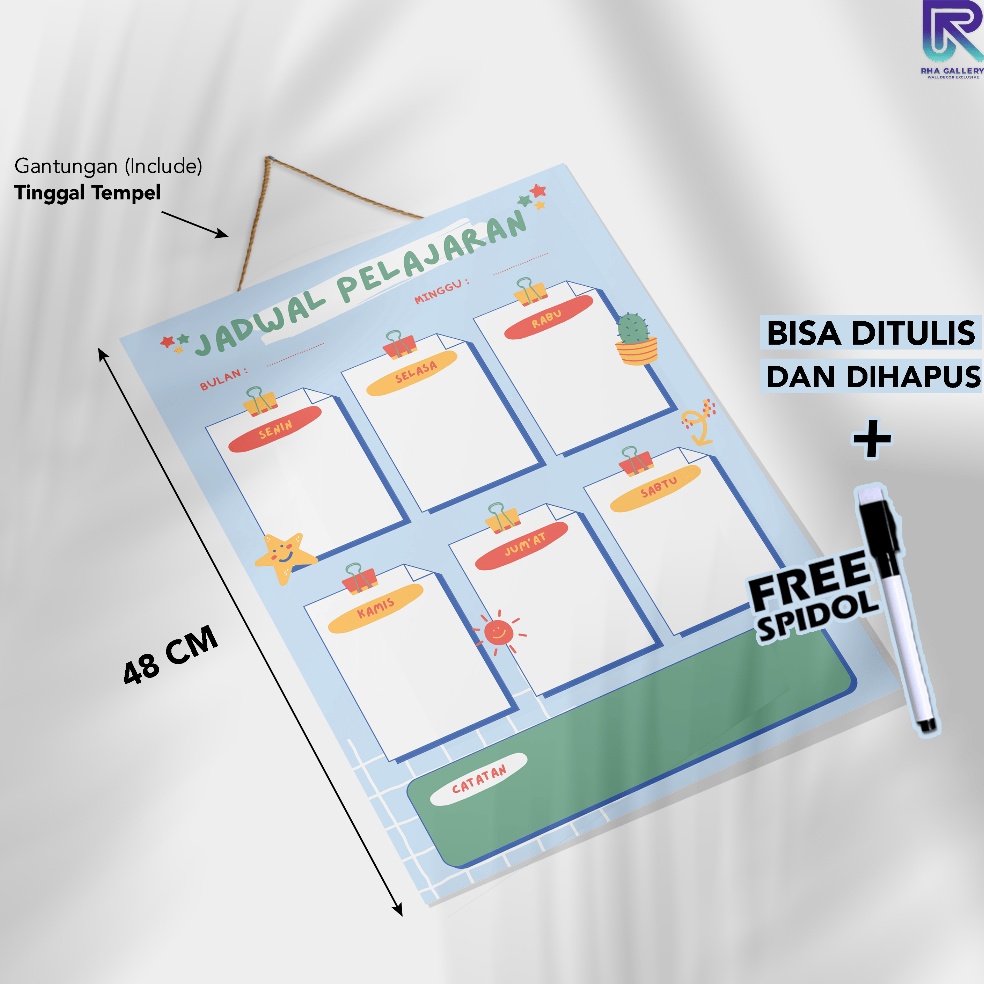 

HRR-78 Planner Wipe And Clean Jadwal Pelajaran Perlengkapan Kelas Schedule Board Aesthetic 32x48 EBW