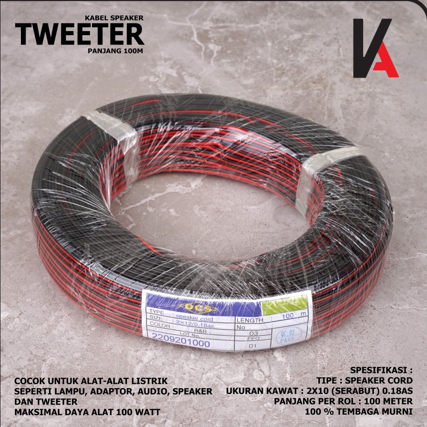 ➠JoQ KABEL SPEAKER / KABEL TWEETER / KABEL AUDI0 2X12 100M SERABUT TEMBAGA ☆ ★★★★★