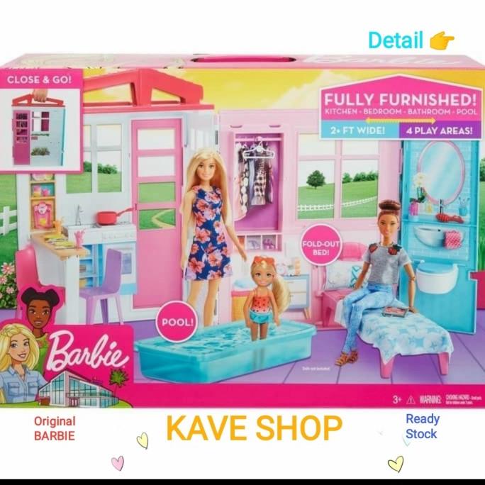 Barbie Original MATTEL : Rumah Barbie Fully Furnished - CLOSE & GO