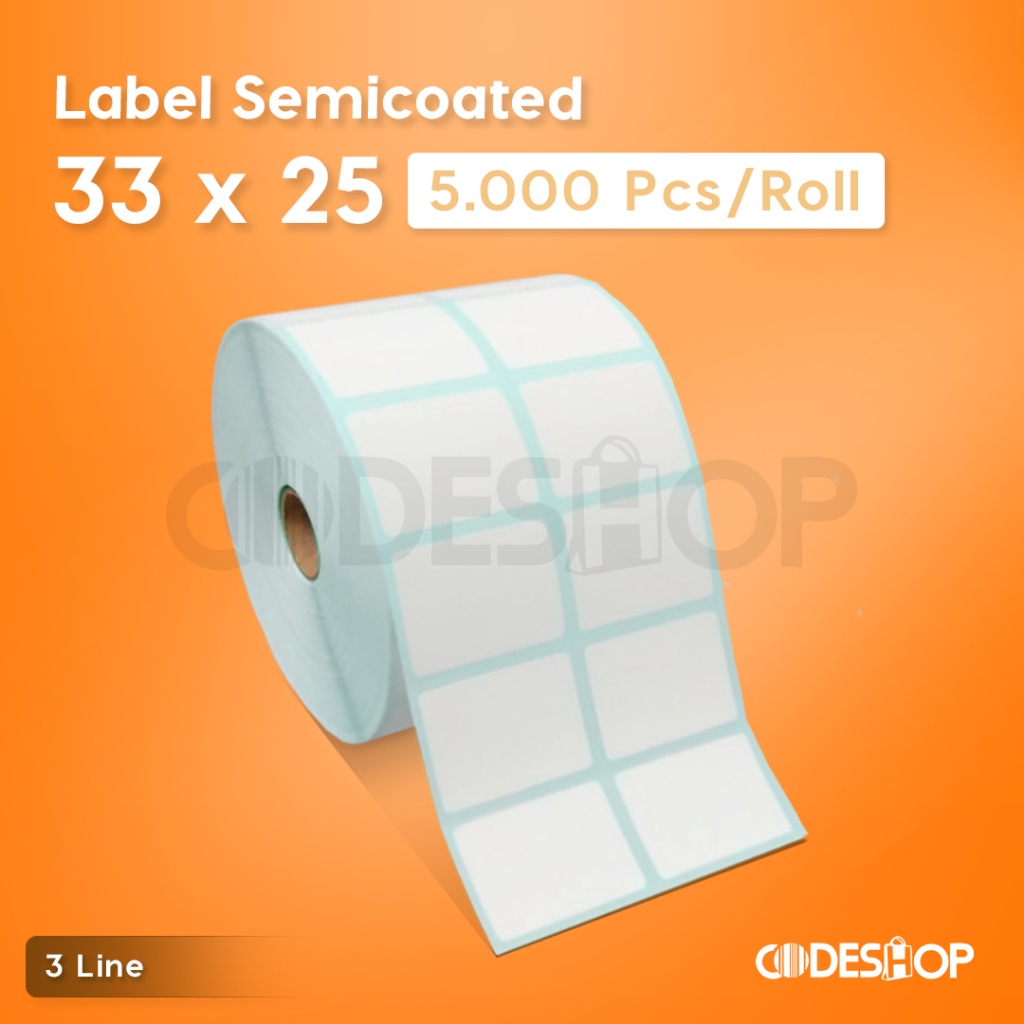 

Label Barcode 33 X 25 2 Line Kertas Stiker SEMICOATED 33x25 isi 5000pcs