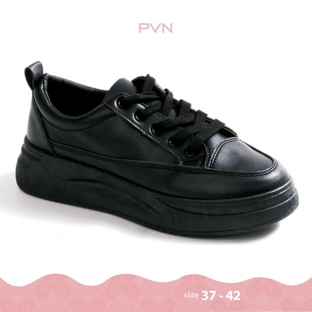 PVN Aelin Sepatu Sekolah Hitam Sneakers Putih Sepatu Casual Wanita Shoes Black 785