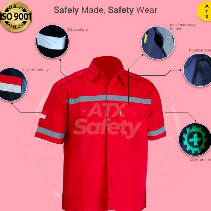 Serba Murah Wearpack Safety Baju Kerja Lapangan Lengan Pendek Merk ATX Merah Grosir