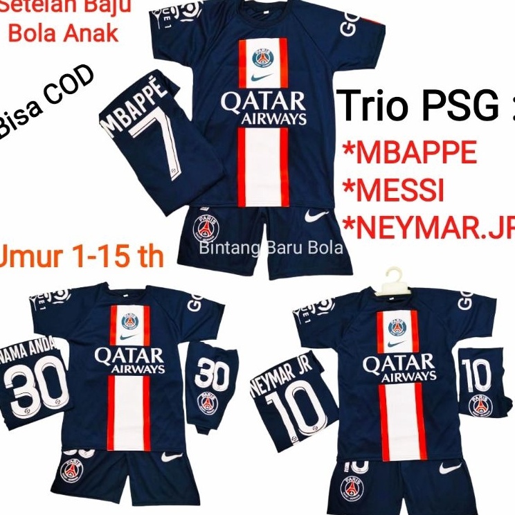 ⁑DPA Setelan Baju Bola Anak Trio PSG MBAPPE,MESSI,NEYMAR.JR ✯ Ready