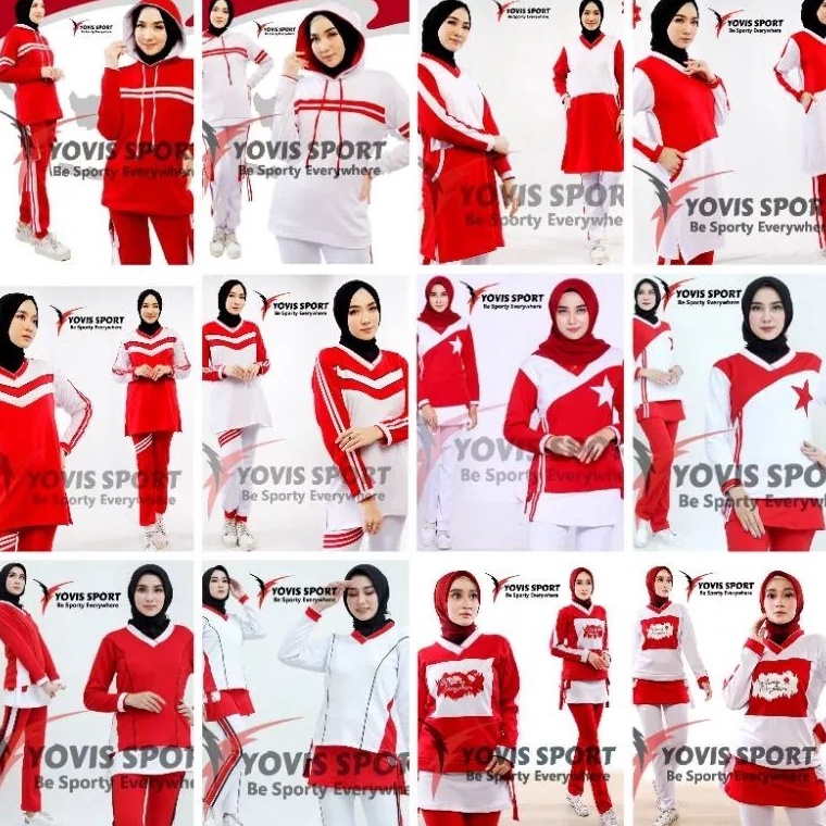 DH52 Setelan Olahraga Merah Putih Yovis Sport Original vretc