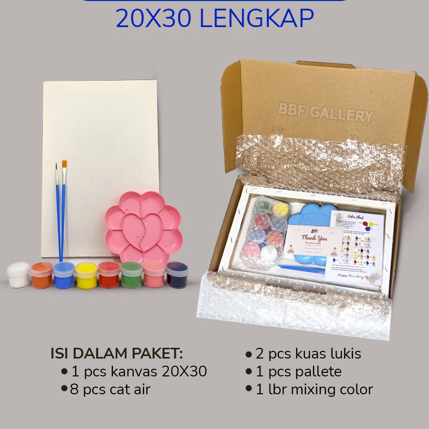 

(T-H☼♥J] Kanvas lukis putih 20x30 cm lengkap dengan 8 cat air akrilik palet dan 2 pcs kuas flat & round Set melukis lengkap paket lengkap melukis mewarnai canvas- paaling.laris..