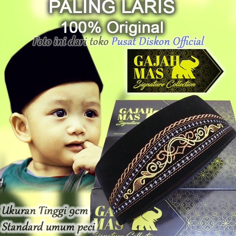 Ready StockZz6Z0 Peci Anak Laki Laki Gajah Mas Bordir Polos Songkok Hitam Kopiah Bayi