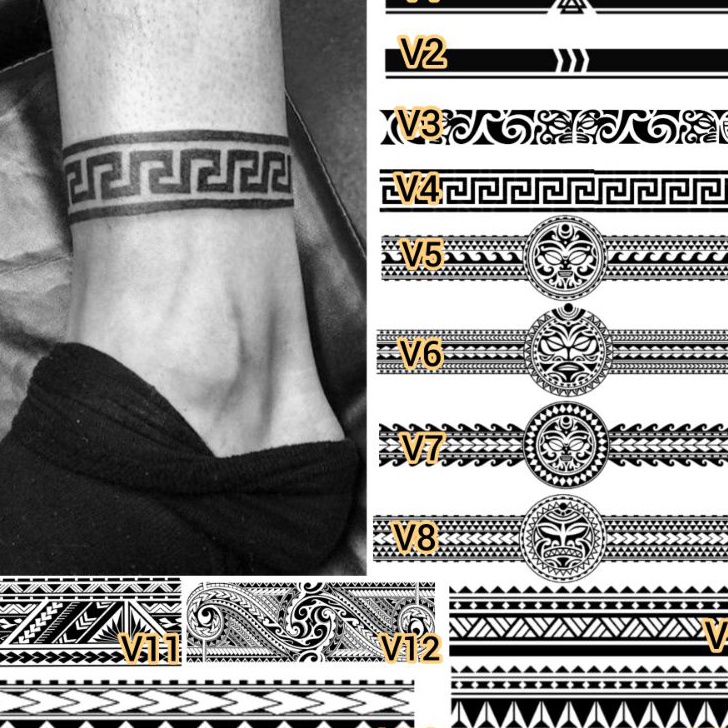 Terbatasz6Z0l Tato Temporer Tato tribal gelang tato gelang kaki dan tangan Stiker Tato Minimalis - V
