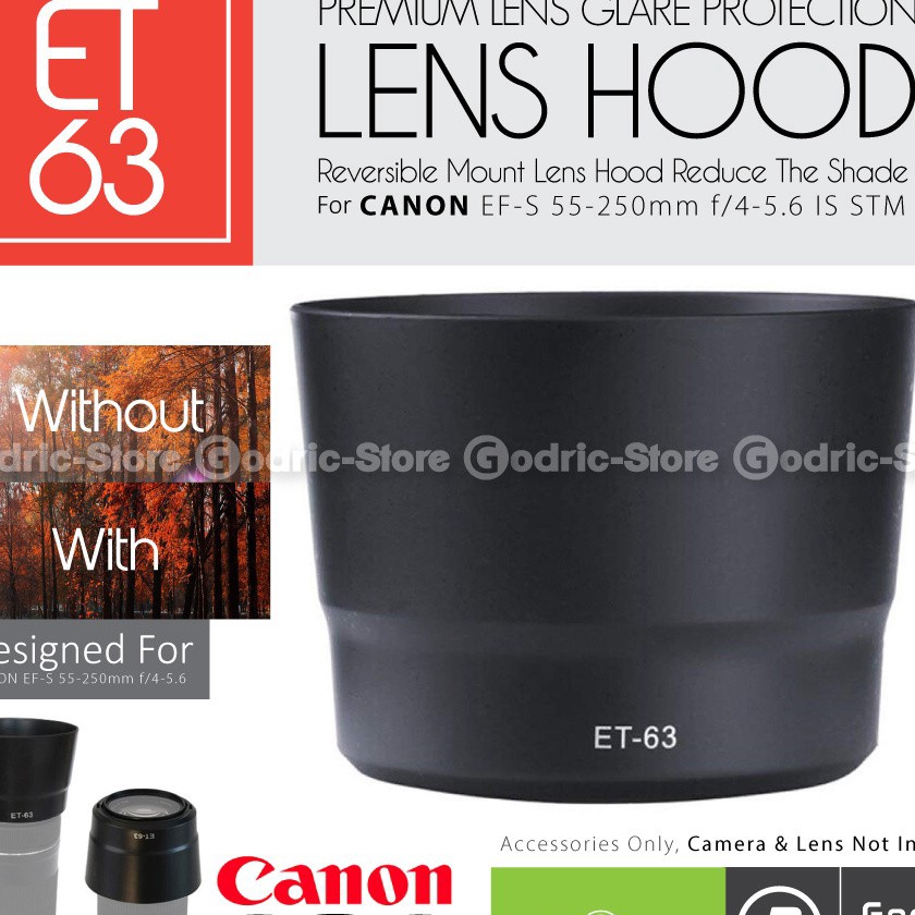 [13L☆J.㊖) Lens Hood ET-63 for Canon EF-S 55-250MM F/4-5.6 IS STM Bayonet ET63 viral.