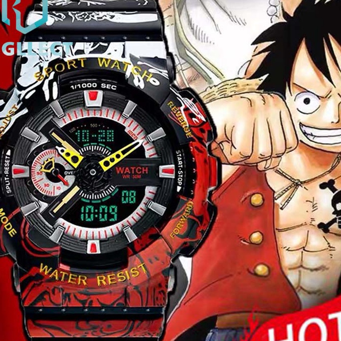 (K◆.☼3W> Casio Design One Piece + Dragon Ball Z Joint Model Shockproof Waterproof Automatic LED Ligh