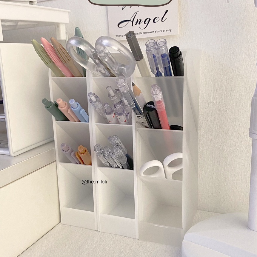 

[B-X❤❣X] [MILOLI] 3 Slot White Pen Holder Desktop Pencil Storage Box Organizer Kotak Pensil Tabung Pena - F0144- amanaah..!