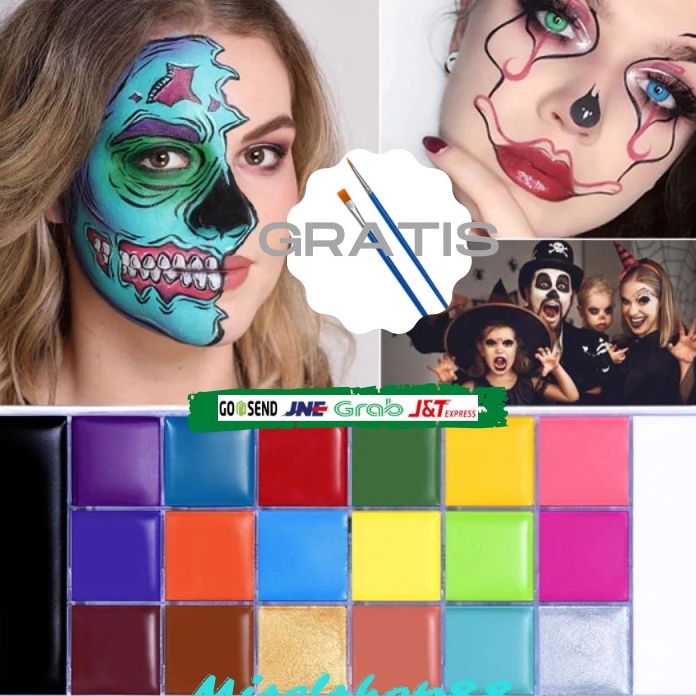 

(♪ J✯3Q] 1 set 12 Warna Body Face Painting dan Kuas Cat Wajah Painting Wajah Body Painting/ pasti.dikiriim..!
