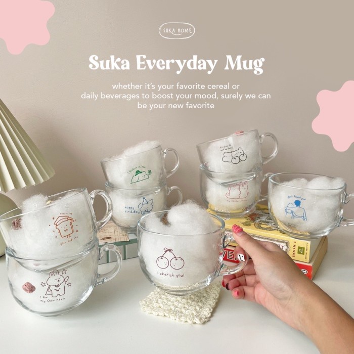 Terlaris Mug Glass Cereal Korean Style Everyday Mug Glass By Suka Home