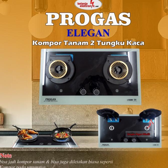 Kompor Progas Tanam 2 Tungku Kaca Elegan