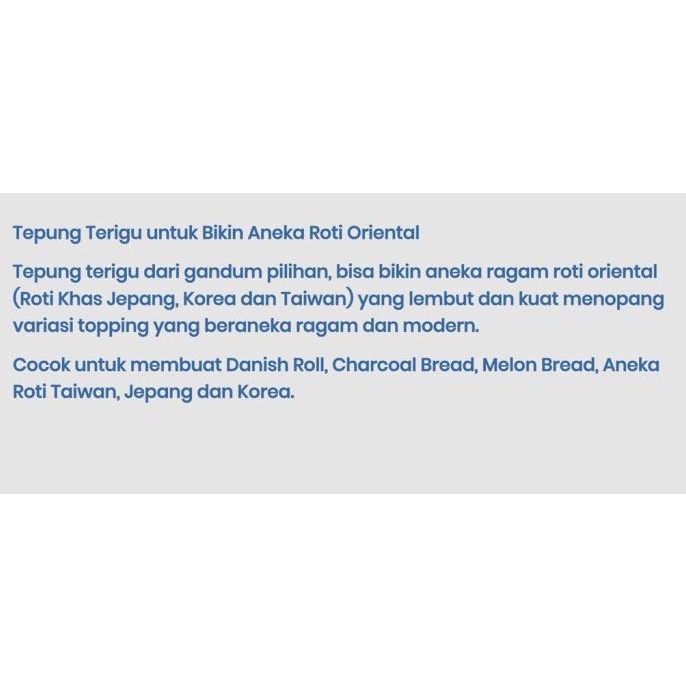 

jen TEPUNG CAKRA KEMBAR ORIENTAL 5 KG - TEPUNG ROTI BOGASARI HALAL PREMIUM
