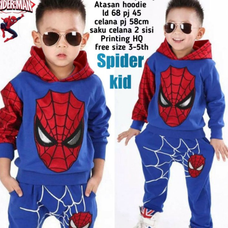 New setelan spider kid / sweater anak 3-8 tahun/setelan cowok cewek /kostum karakter spiderman keren