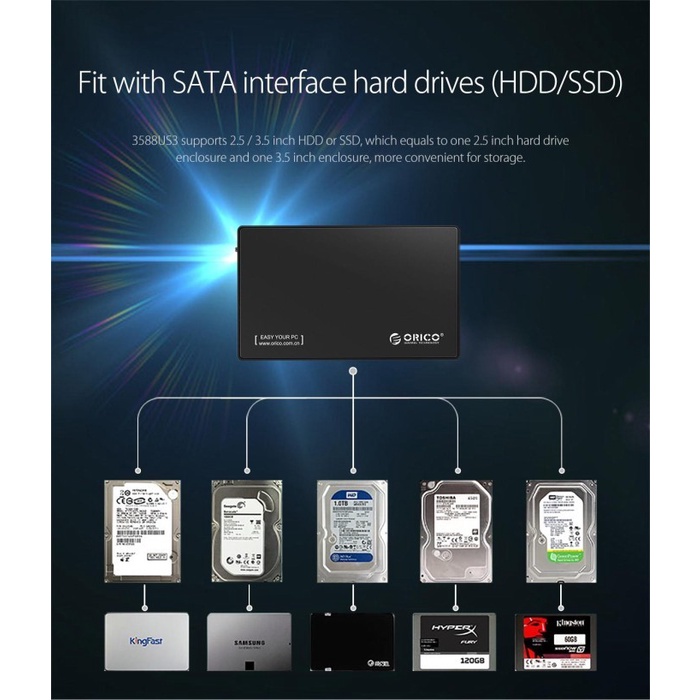 Case Hdd Ssd External Orico 3.5 In Sata Usb 3.0 Enclosure 3588Us3 3588