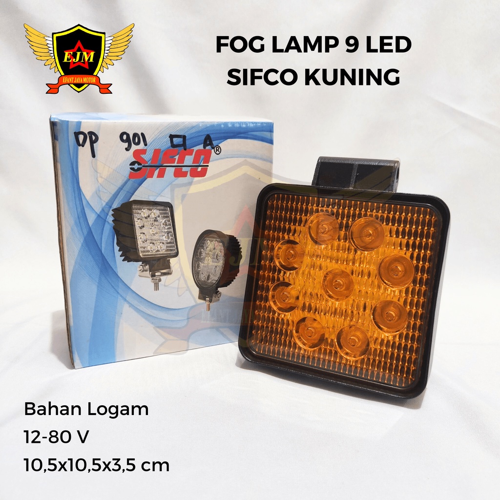 Fog Lamp / Lampu Sorot Kerja Kotak 9 LED 27 Watt Sifco Kuning