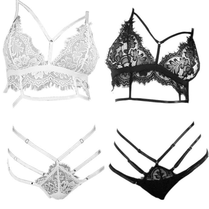 B327 B328 - Bikini Bra Set Transparan Motif Renda Bunga Sexy