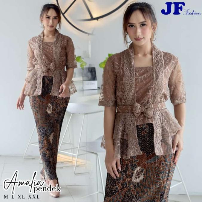 SET KEBAYA AMALIA BRUKAT LENGAN PENDEK/KEBAYA MODERN/KEBAYA WISUDA