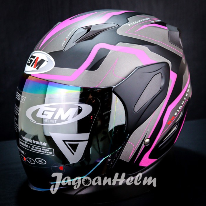 Gm Helm Fighter Gv2 Black Pink Doff Single Visor