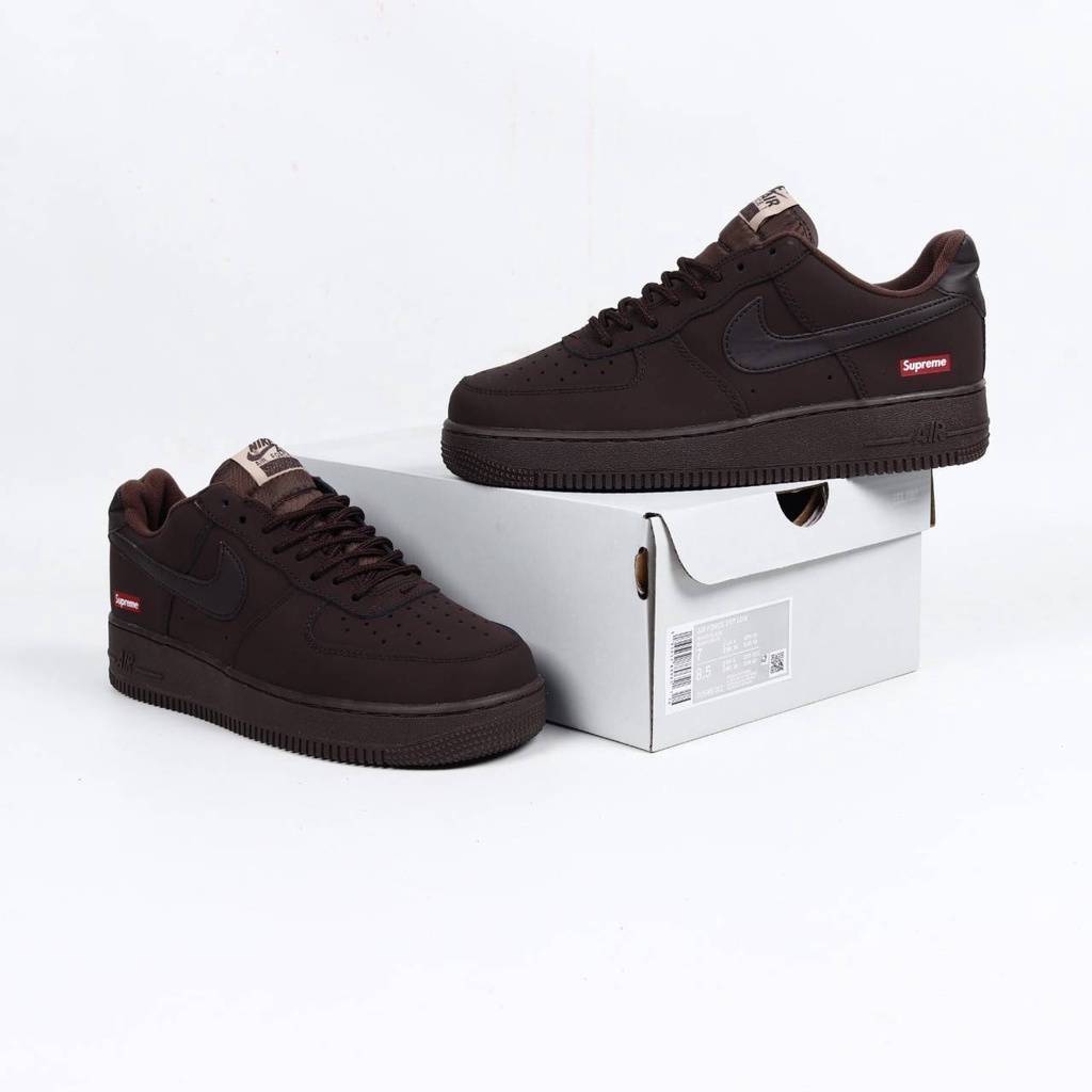 Sepatu Sneakers Pria Nike Air Force 1 Low Boroque Brown X Supreme
