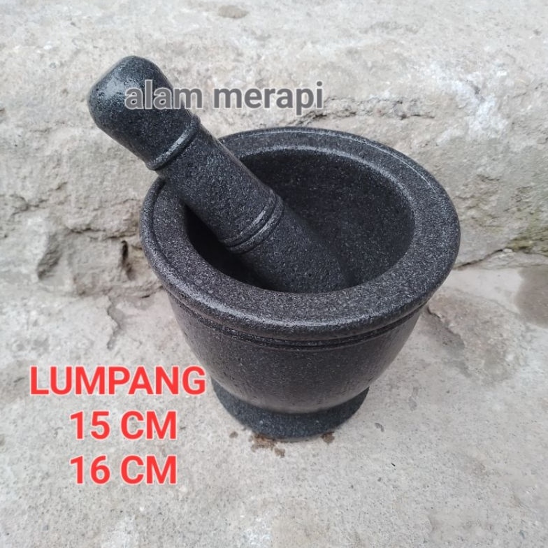 Murah.. lumpang batu asli 15-16 cm set alu rendom, batu lumpang lesung batu asli tumbug  tumbugkan b