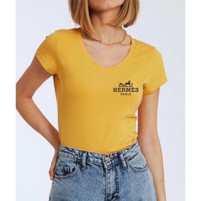 kaos wanita import bodyfit stretch slimfit U neck V neck