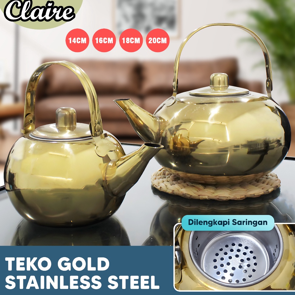 Trend Terbaru.. Teko Gold Stainless Steel Saringan Teh / Teko Arab Stainless Steel