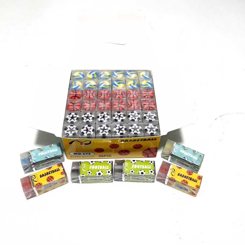 

Ready Stock.. Harga Grosir ( 1kotak /36pcs ) Penghapus Eraser Karakter Bola Dan Buah Ukuran Besar 90