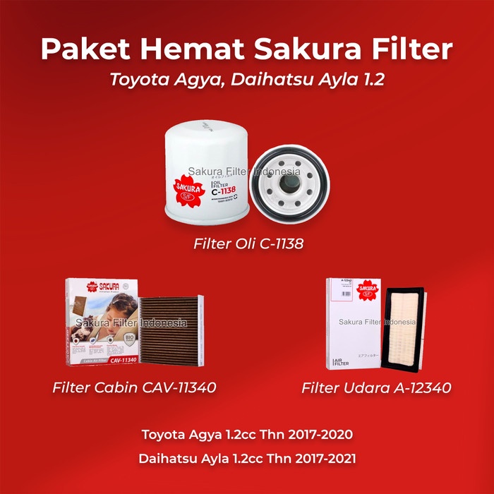 Paket Hemat Sakura Filter Agya, Ayla 1.2 2017-21 (Udara, Cabin, Oli) best seller