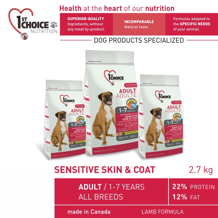 PROMO 1ST CHOICE ADULT DOG 1-7YEARS SENSITIVE SKIN & COAT(DOG FOOD) TERMURAH