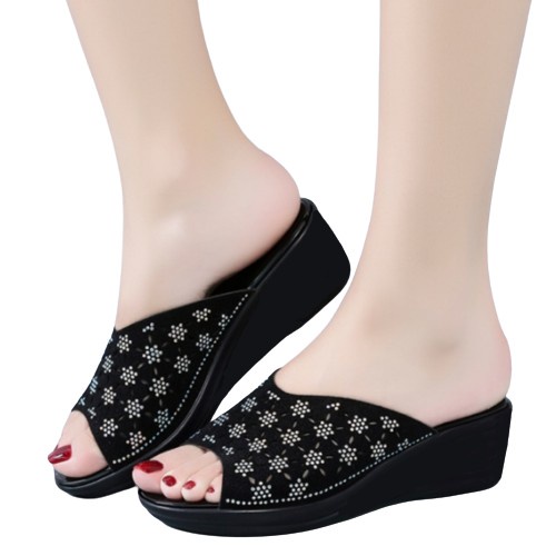 Sandal Wedges Sofia Import Terbaru 2022/Sandal Wanita Wedges Selop Sendal Sofia Rajut Kekinian Motif