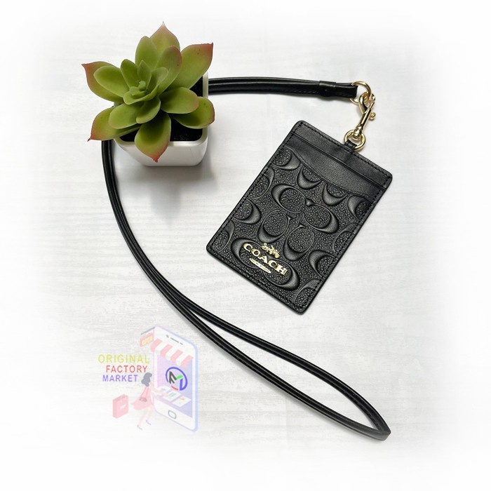 

Bestseller Lanyard C0Ach 58634 Id Lanyard Signature In Debossed Leather Black