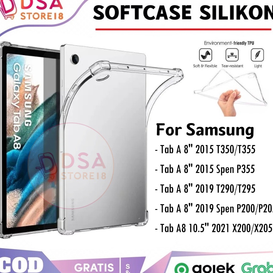★★ QVe Case Samsung Tab A8 A 8 10.5 inch S Pen / Softcase Samsung Tab A8 2015 / Samsung Tab A8 2019 With S Pen /T290/T295/T350/T355/P350/P355/P200/P205/X200/X205 Ultrathin Jelly Case Tablet Silikon Bening Hitam TPU Casing Softcase - Tab A8 ✮ ❆ ・