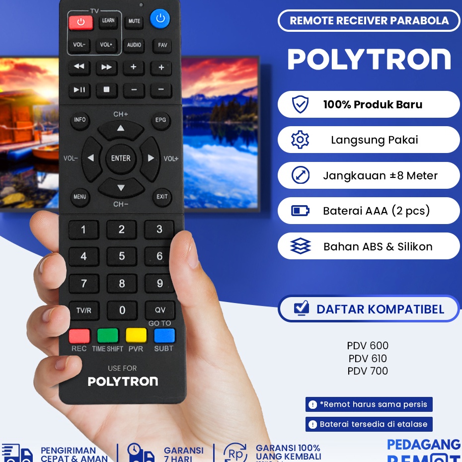 'Qaq Remot Remote Receiver STB DVB T2 Parabola Polytron PDV 600 T2 s Produk Terkini ★★★.