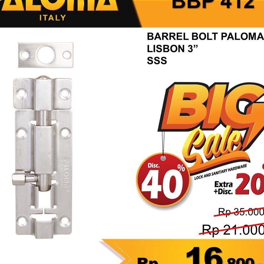 [TG◆.T✓> GRENDEL SLOT PINTU 3 INCH ( 7,5CM) STAINLESS PALOMA BBP 412 BARREL BOLT  SSSsuper.keren..