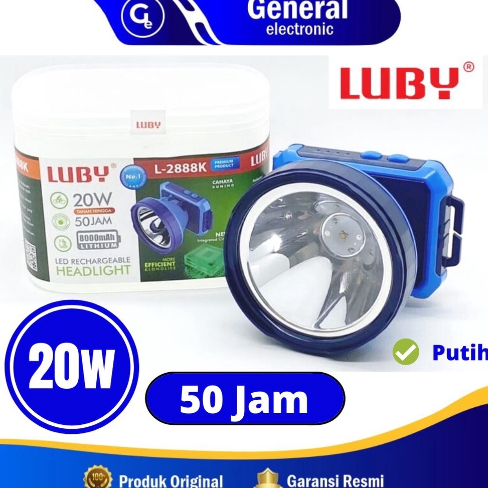 ー RS Senter Kepala LUBY L2888 / Lampu Kepala 20 Watt / Head Lamp LUBY 2888 Carger / Cas / Cahaya Put