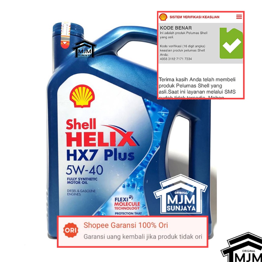 [CK☑.14♫) Oli Mesin Shell Helix HX7 PLUS SAE 5W-40 4 Liter Bensin Galon HX 7 5W40 4L 4Liter Gasoline Diesel Solar Barcode Original SN PLUS 5W 40muurah.