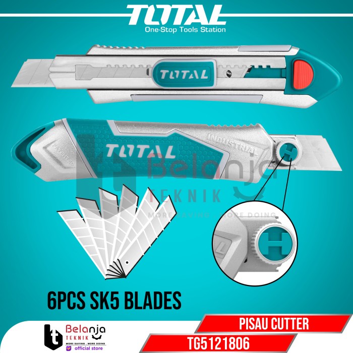

Total Cutter Tools Snap Off Blade Knife Pisau Alumunium SK5 TG5121806 keren